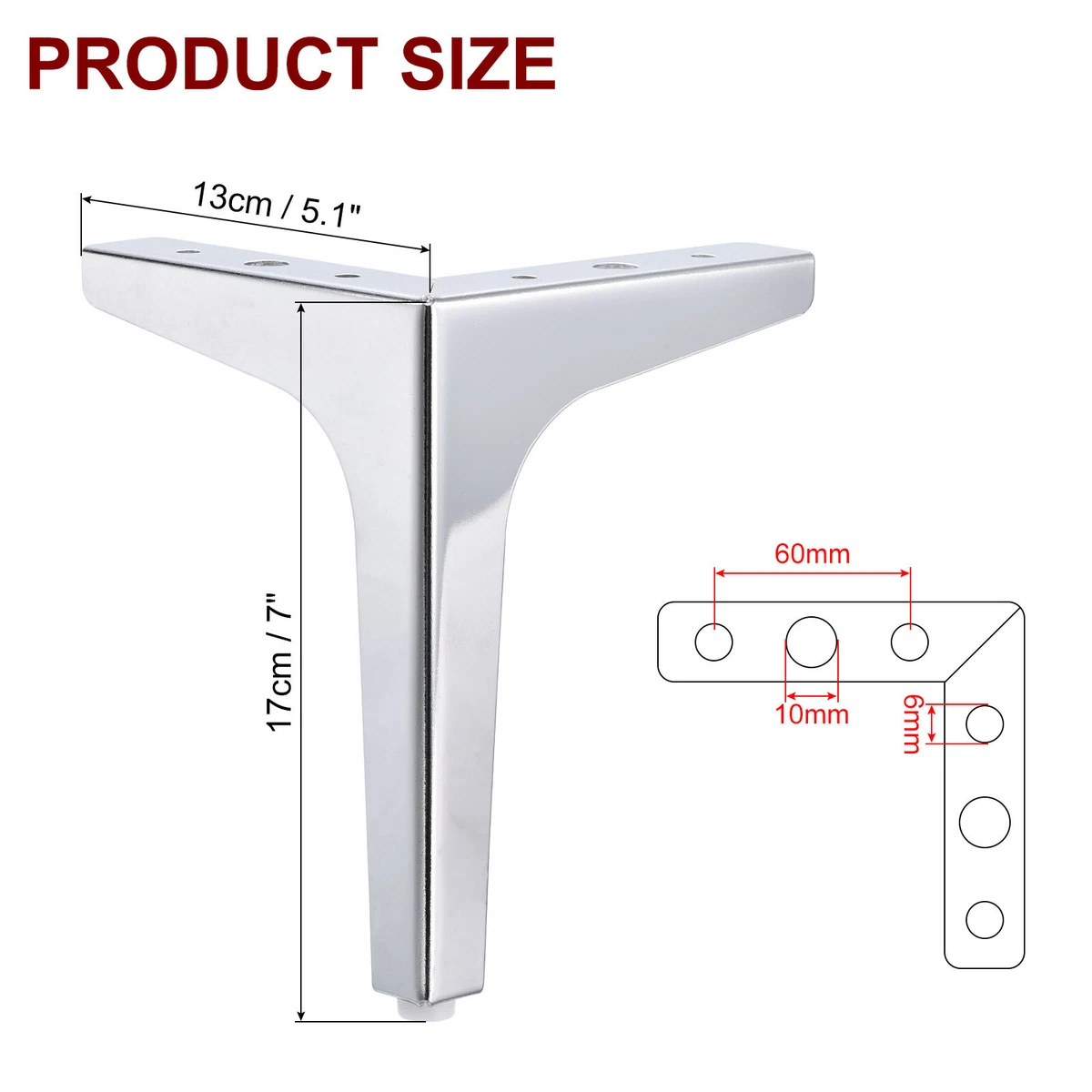 8Pcs Metal Furniture Replacement Sofa Legs 7 Inch for Cabinet Couch Silver