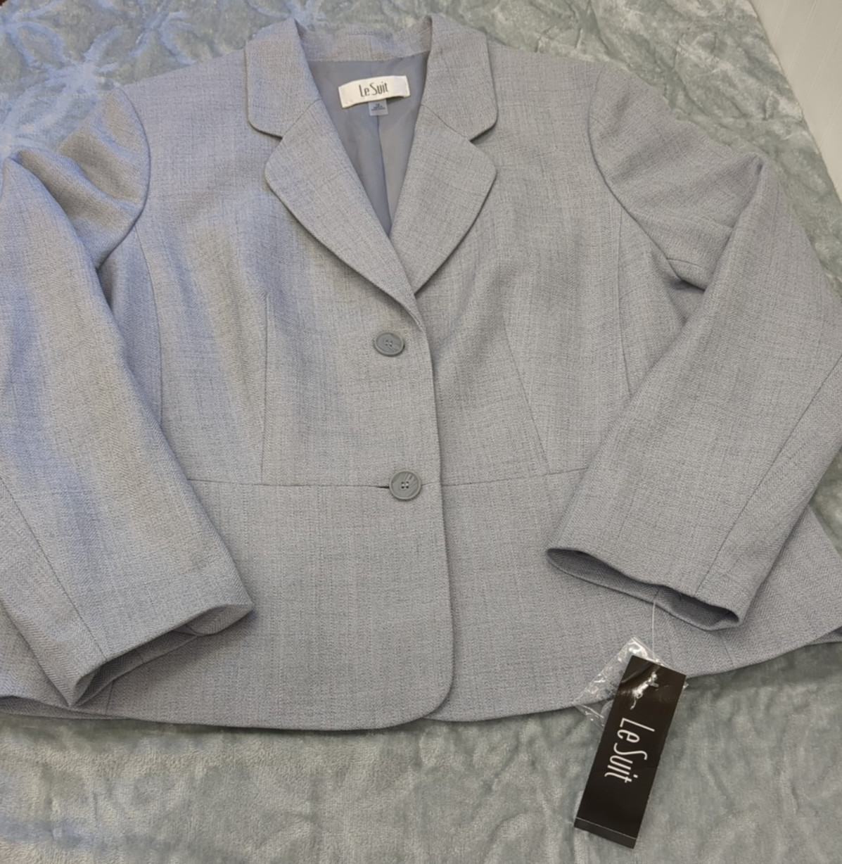 Le Suit Plus Women's Herringbone 2PC Pant Suit Heather Grey, Sz-16