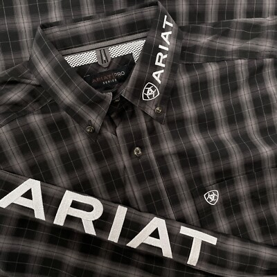 Ariat Pro Team Shirt Men L Black Gray Plaid Team Classic Rodeo Western Cowboy
