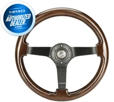 NEW NRG Steering Wheel Dark Wood Grain 350mm Black chrome 3" Deep RST-036BK-BKW