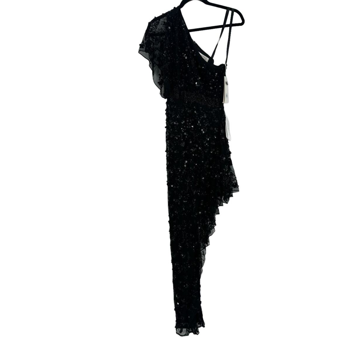【MAC DUGGAL】ミディ ドレス ワンショルダー ドット ブラック Mac Duggal Women's Black One Shoulder Embellished Gown Size