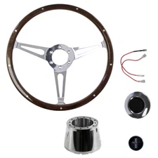 CJ Classics Steering Wheel Kit Wood Grain 14” 6-Bolt Polished Running Horse L...