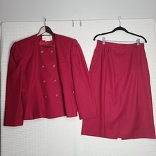 DEREK MARTIN 2 Piece Women's Sz. 12 Wool Business Skirt Suit Deep Pink
