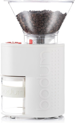 Bistro Electric Burr Coffee Grinder with Timer & 12 Grind Settings - White