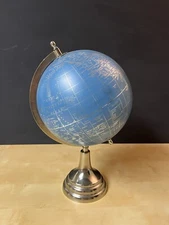 BLUE World Map Globe with Silver Color Rustic Base 14 " Table Top Decorative