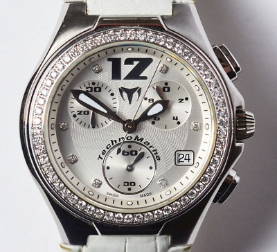 Techno Marine Neo Classic Diamond Chronograph Quarz White Alligator Armbanduhr