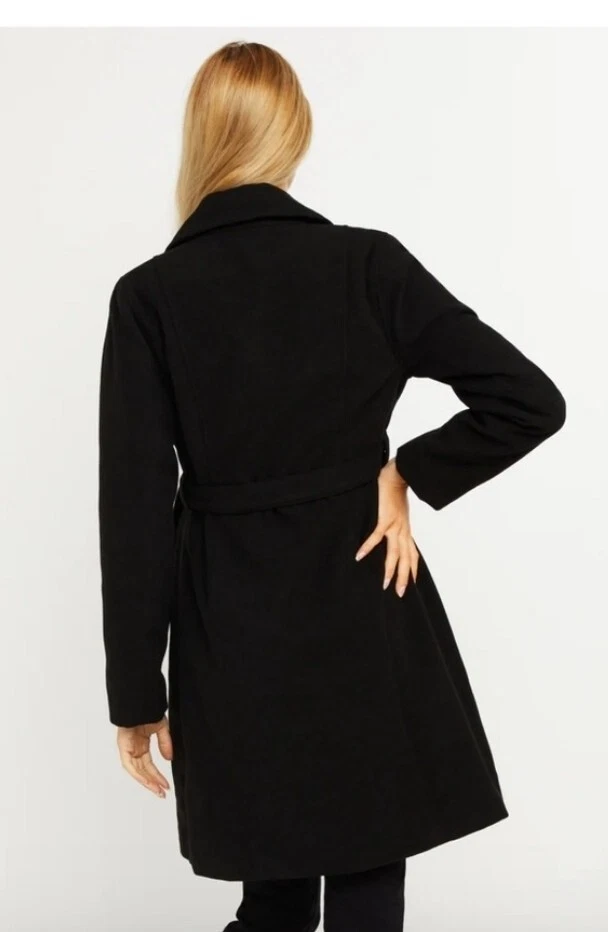 Motherhood Maternity Belted Maternity Wrap Black Coat Size S - Image 2 of 4