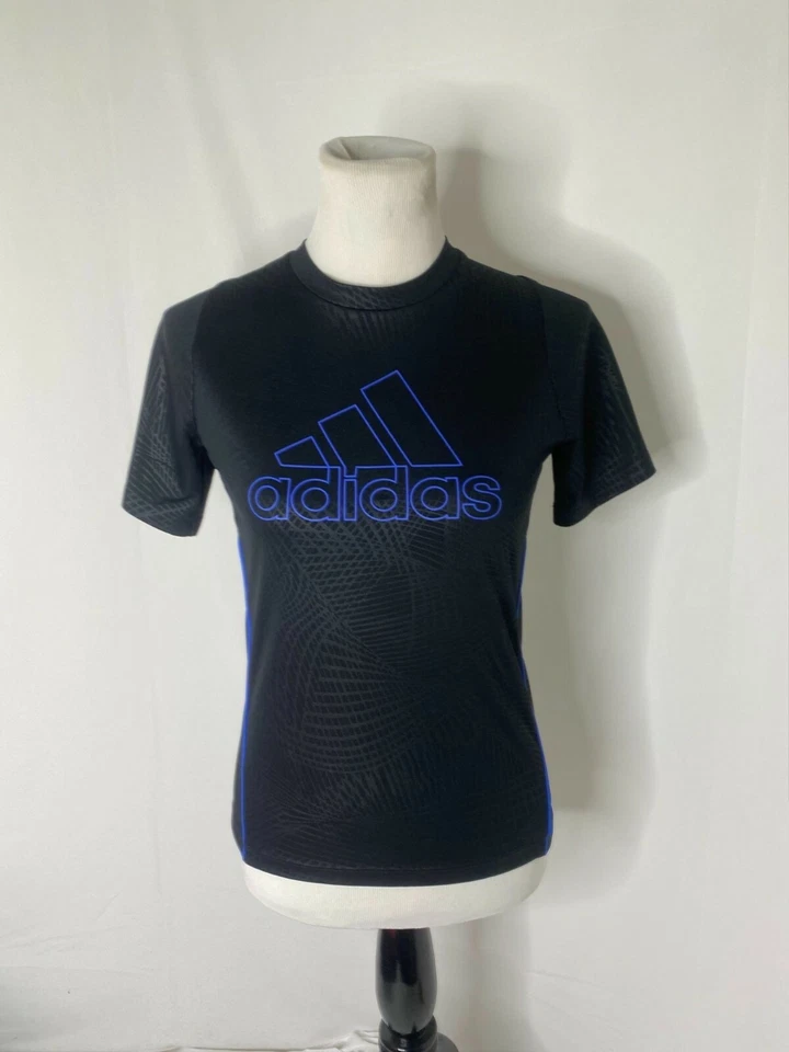 Boy's Medium Shirt Adidas Blue and Black Big Logo Athletic Short Sleeve - Image 2 of 4