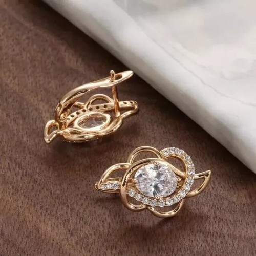 2 Ct Oval Real Moissanite Women's Stud Cluster Earrings 14K Yellow Gold Plated - Picture 3 of 8