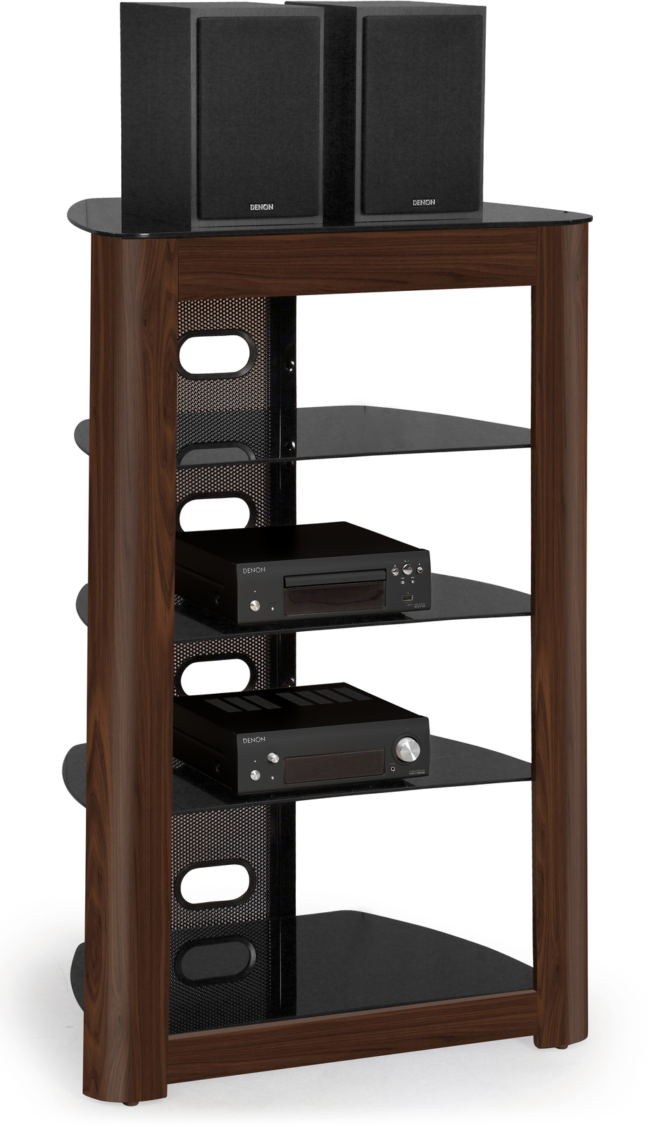 Centurion Supports Zinnia 5-Shelf AV Rack Black Glass with Walnut ...