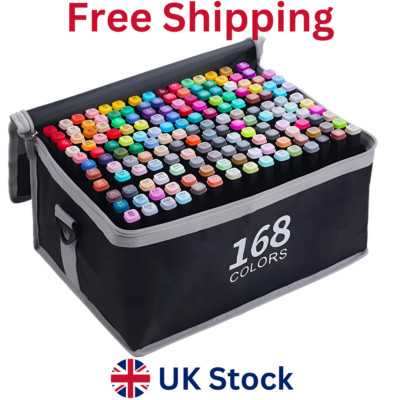 168 Alkohol Marker Set Dual Tip Kunst Stifte Meißel & Kugel mit Etui zum Zeichnen