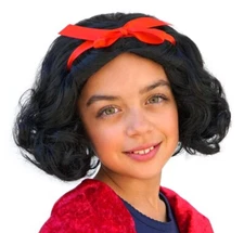 Fairest Little Princess Wig Child Black Short Curly Red Ribbon Girls Kids Snow