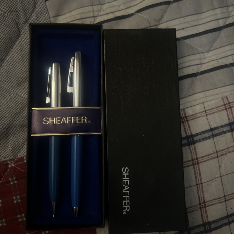 Vintage Sheaffer Pen And Pencil Set With Box Blue And Silver