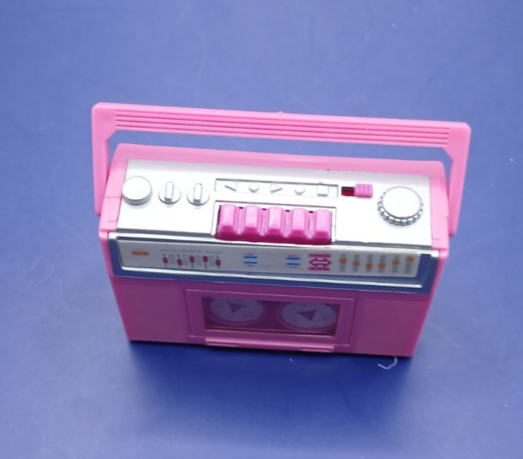 Barbie 1986 Pink Boom Box Action Wind Up Radio Works! Reels 