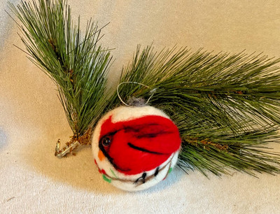 HANDCRAFTED needle felted ornament-GIFT, WINTER, HOLIDAY ORAMENT -CARDINAL