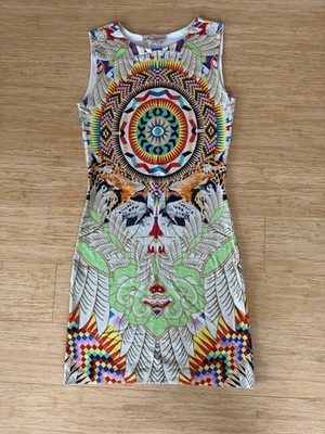 Mara Hoffman Stretchy Printed Mini Dress White Multicolor sleeveless M 2013 EUC