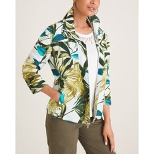 Chico's Tropical Linen Jacket Size 1  Lightweight Zip Up Resort Travel Layer