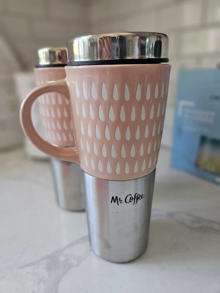 Taza de viaje Mr. Coffee Travertino 16 oz gres y acero inoxidable con tapa Foto 2 de 4