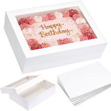 10Pcs 14X10X4In Sheet Cake Boxes with Cake Board,White Rectangle Bakery Boxes wi