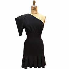 MISHA Collection Black One-Shoulder Puff Sleeve Dress Size M