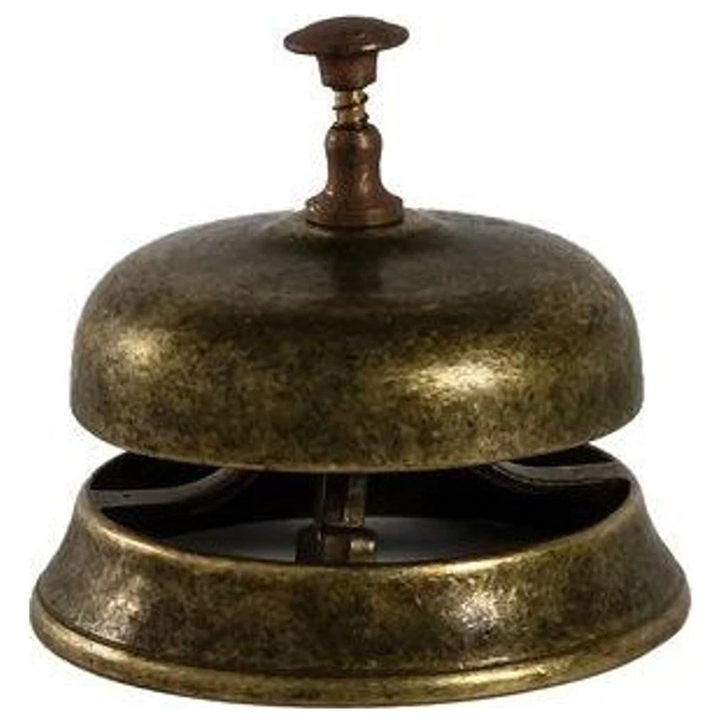 Campanello da Banco Hotel in Ottone Brunito 9 cm Vintage Reception, fotografia 3 di 9