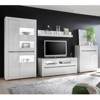 Wohnwand Anbauwand Mediawand Weiß Hochglanz Kommode Lowboard Vitrine Highboard