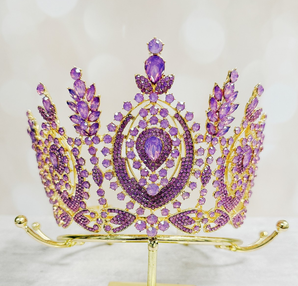 Gold and Lavender Crystal Tiara - Elegant Hair Crown Lavender Moon Floral Goddess Crown Bridal Headpiece Purple  main image 3