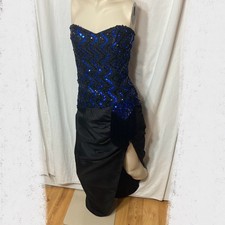 Gunne Sax Jessica McClintock 1980s 1990s black blue beaded sequined dress size 6