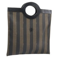 FENDI Pecan Canvas Hand Bag Black Brown Auth 169073