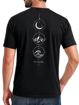 Herren T-Shirt Backprint - Berg Mond Welle - Baumwollshirt Männer Fashion