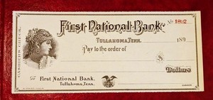 1890s Tullahoma Tennessee First National Bank Unused Cashiers Check ORIGINAL