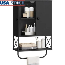 Wall Mounted Bathroom Storage Cabinet W/ Adjustable Shelves & Hanging Rod New