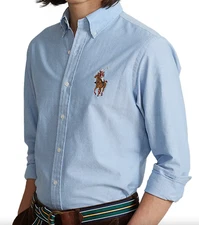 Polo Ralph Lauren Men's Classic Fit Blue Riding Bear Oxford Shirt size XL NWT
