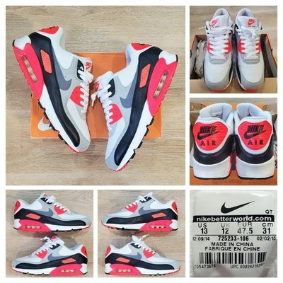 Sz 13 Nike Air Max 90 OG Infrared 2015 White Grey Black Infrared 725233-106 EUC
