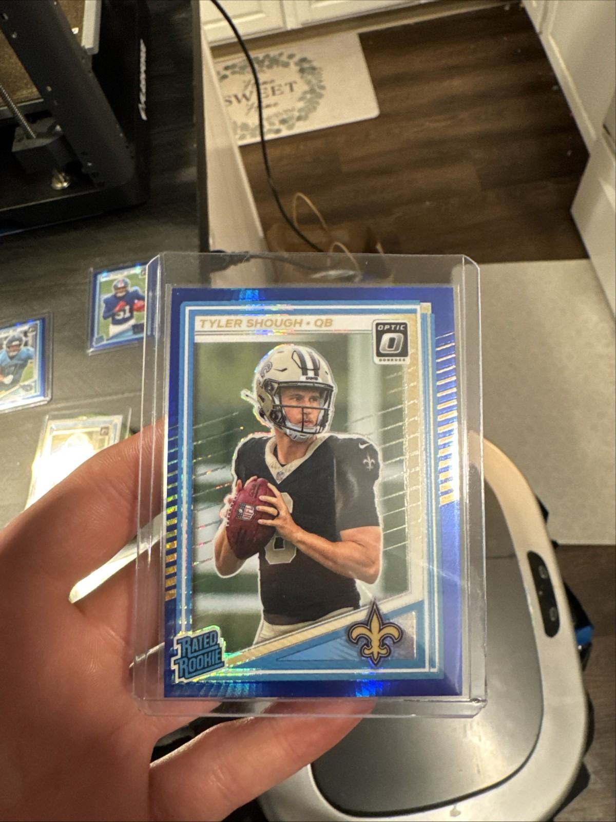 2025 Panini Donruss Optic - Rated Rookie Tyler Shough #223 Blue Hyper Prizm (RC)