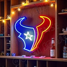 16"x15" Houston Texans Logo LED Neon Sign With Dimmer USB Powered Light VL