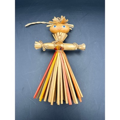 Vintage Folk Art Straw Scarecrow Doll Farmhouse Fall Ornament Decor 6''