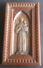 Plaque st Anthony de Padoue en relief Cuivre argenté , encadré 29 cm x 17cm