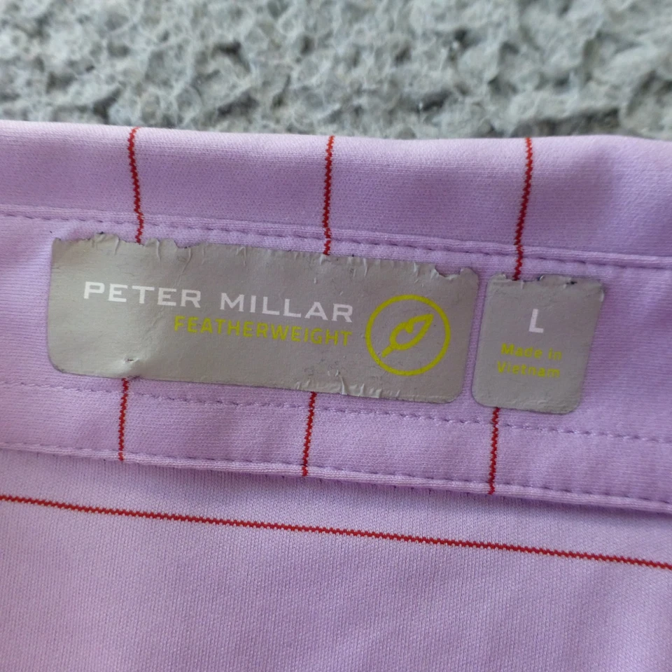 Camisa Polo Peter Millar Para Hombre Grande Peso Pluma Golf Púrpura Rayas Rendimiento Foto 4 de 4