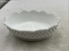 Vintage Fenton White Milk Glass Hobnail Oval Ruffled Edge Tableware Bowl