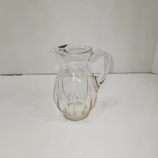 Vtg Retro 15 Oz Clear Cut Glass Pitcher Vertical Lines Round Thumbprint