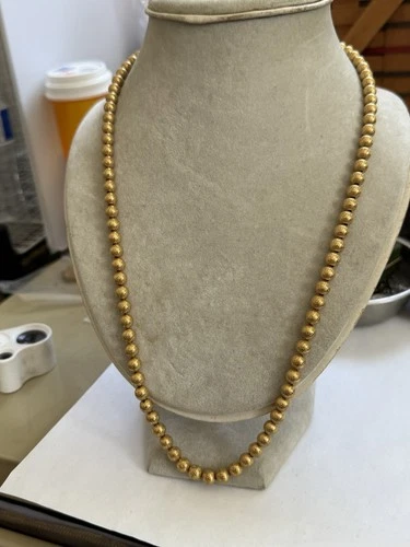 VTG Retro 24” YELLOW GOLD PLATED BEADED NECKLACE - Costume Jewelry