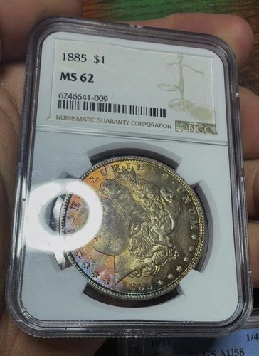 1885 Morgan Silver Dollar Monster Rainbow Toned! NGC MS62 Very Nice Colors Rare!