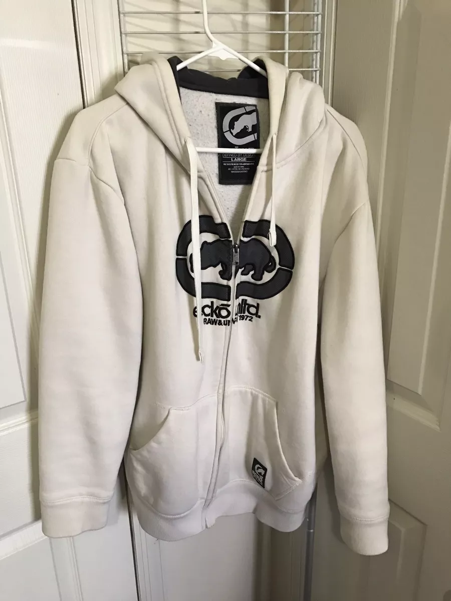 Ecko Unitd Milk White Full Zip Down Logo Sweatshirt Hoodie Size L