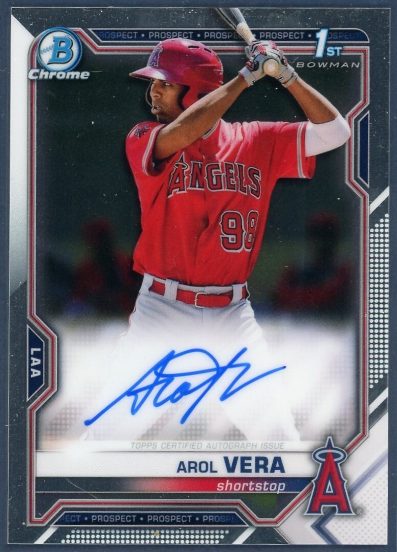 Arol Vera 2021 Bowman Chrome 1st Prospect Auto, #CPA-AVE, California Angels