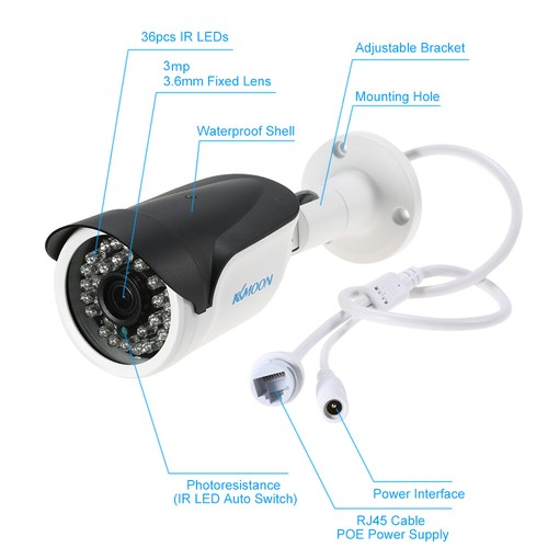 KKmoon 3MP POE IP Camera Waterproof Security Camera Support P2P Android/iOS APP - Picture 6 of 12