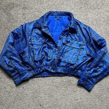 Junior’s Large Labijou Blue Plaid Cropped Puffer Jacket