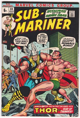 Sub-Mariner 59 From 1973 Classic Battle Against Thor Nice Mid Grade Pence Copy
