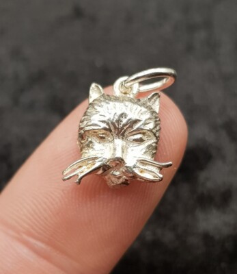 Kleiner Vintage Sterlingsilber Katzengesicht Anhänger Charm - Gepard Jaguar etc.