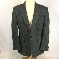 Vintage Herringbone Harris Tweed Sports Coat Jacket Blazer Virgin Wool Scotland